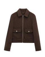 Cropped Zip Jacket with Double Front Pockets