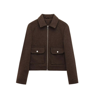 Cropped Zip Jacket with Double Front Pockets