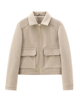 Cropped Zip Jacket with Double Front Pockets