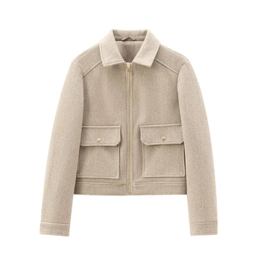 Cropped Zip Jacket with Double Front Pockets