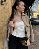 Cropped Zip Jacket with Double Front Pockets