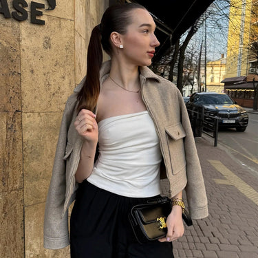Cropped Zip Jacket with Double Front Pockets