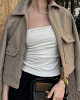 Cropped Zip Jacket with Double Front Pockets