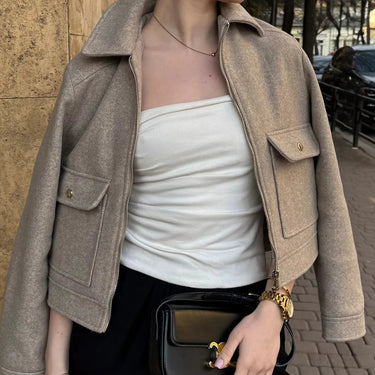 Cropped Zip Jacket with Double Front Pockets