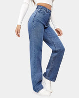 Dark Wash High-Rise Straight Jeans with Classic Cut