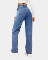 Dark Wash High-Rise Straight Jeans with Classic Cut