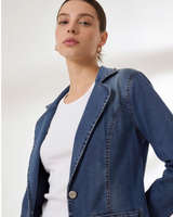 Denim Blazer with Button Closure