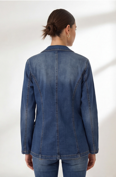 Denim Blazer with Button Closure