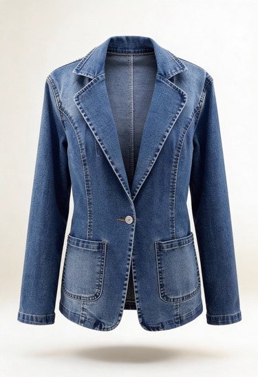 Denim Blazer with Button Closure