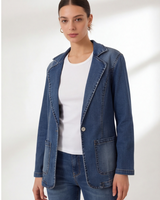 Denim Blazer with Button Closure