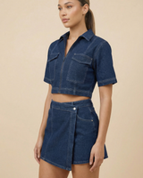 Denim Co-Ord Set with Zip-Up Crop Top