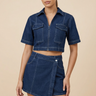 Denim Co-Ord Set with Zip-Up Crop Top