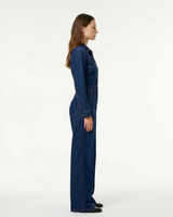Denim Wide-Leg Jumpsuit with Zip Front