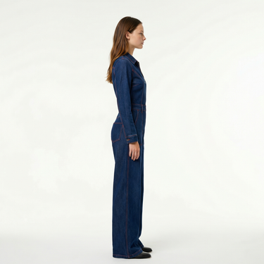 Denim Wide-Leg Jumpsuit with Zip Front