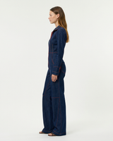 Denim Wide-Leg Jumpsuit with Zip Front