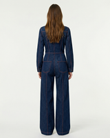Denim Wide-Leg Jumpsuit with Zip Front