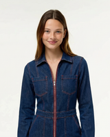 Denim Wide-Leg Jumpsuit with Zip Front