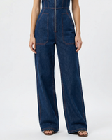 Denim Wide-Leg Jumpsuit with Zip Front