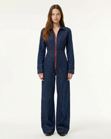 Denim Wide-Leg Jumpsuit with Zip Front