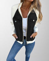Denim Zip-Up Jacket with Contrast Sleeves