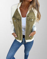 Denim Zip-Up Jacket with Contrast Sleeves