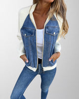 Denim Zip-Up Jacket with Contrast Sleeves