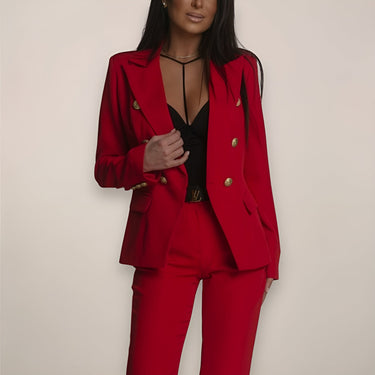 Double-Button Blazer and High-Waisted Straight-Leg Trousers Set