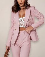 Double-Button Blazer and High-Waisted Straight-Leg Trousers Set