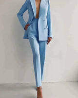 Double Button Blazer and Straight Leg Trousers Set