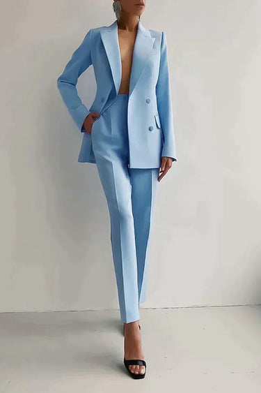 Double Button Blazer and Straight Leg Trousers Set