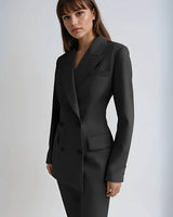 Double Button Blazer and Straight Leg Trousers Set