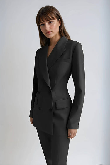 Double Button Blazer and Straight Leg Trousers Set