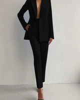Double Button Blazer and Straight Leg Trousers Set