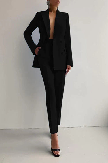 Double Button Blazer and Straight Leg Trousers Set