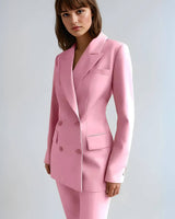 Double Button Blazer and Straight Leg Trousers Set