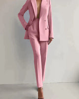 Double Button Blazer and Straight Leg Trousers Set