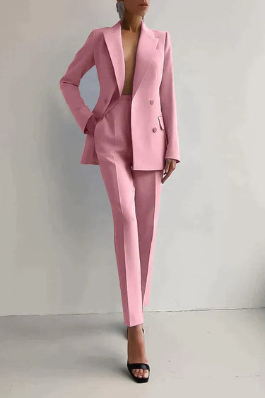 Double Button Blazer and Straight Leg Trousers Set