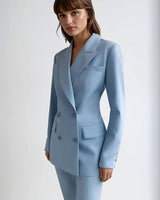Double Button Blazer and Straight Leg Trousers Set