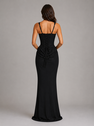 Detail shot of the hem and lower skirt of the bodycon maxi dress