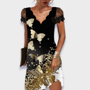 Draped Midi Dress with Fitted Bodice and Flared Skirt