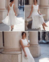 Draped Neck Sleeveless Midi Dress with Pleated Skirt