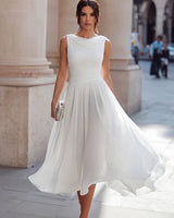Draped Neck Sleeveless Midi Dress with Pleated Skirt