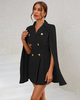Elegant Cape Blazer Mini Dress with Button Detail
