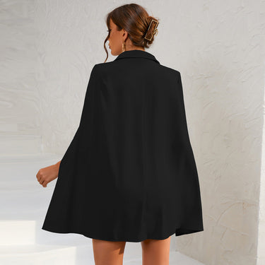 Elegant Cape Blazer Mini Dress with Button Detail