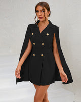 Elegant Cape Blazer Mini Dress with Button Detail