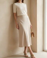 Elegant High Waist A-Line Midi Skirt