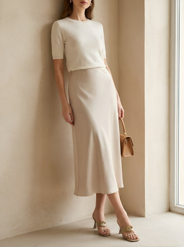 Elegant High Waist A-Line Midi Skirt