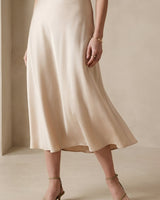 Elegant High Waist A-Line Midi Skirt