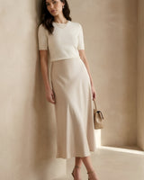 Elegant High Waist A-Line Midi Skirt