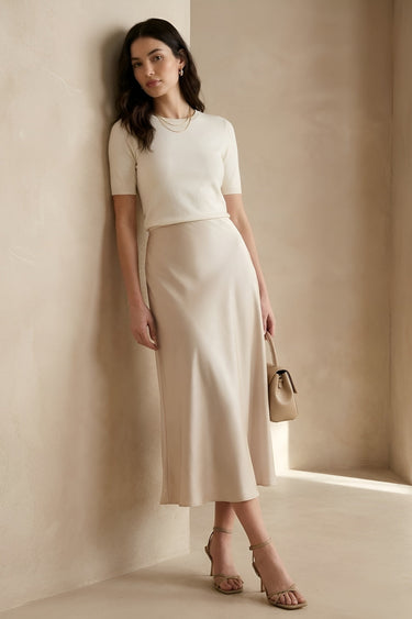 Elegant High Waist A-Line Midi Skirt